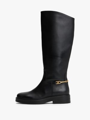 black leather th monogram horsebit riding boots for women tommy hilfiger