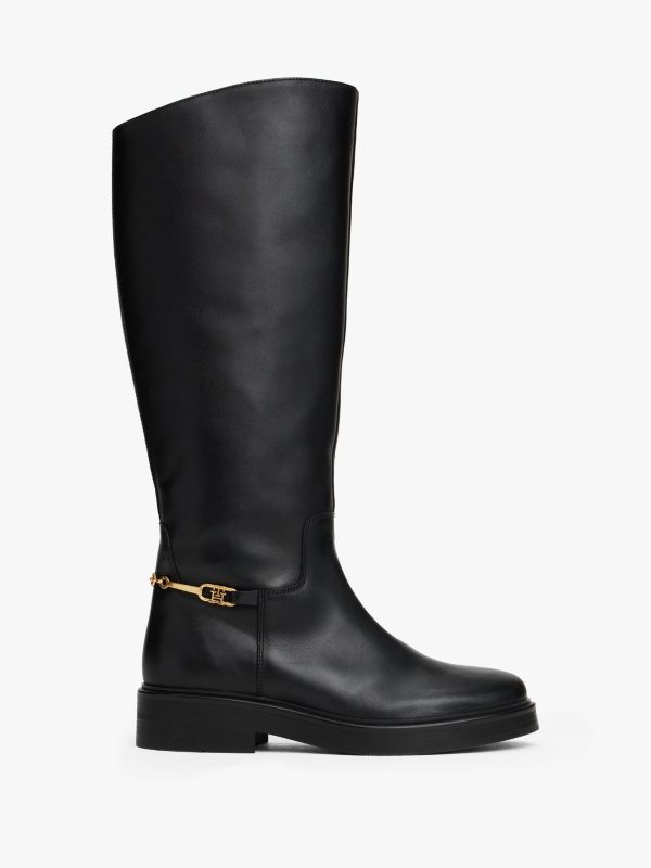 Leather TH Monogram Horsebit Riding Boots — Black