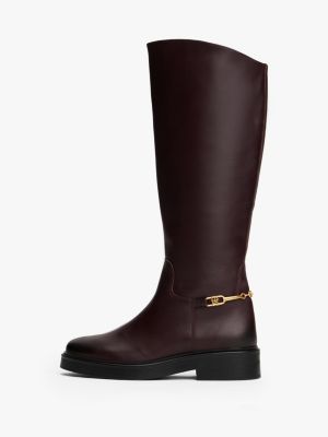 bottes cavalières en cuir à monogramme th marron pour femmes tommy hilfiger