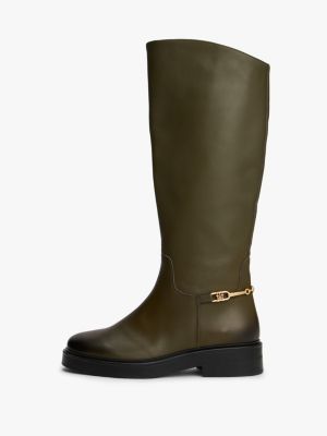 green leather th monogram horsebit riding boots for women tommy hilfiger