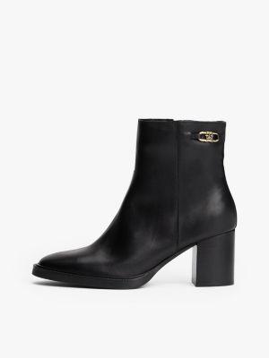 schwarz leder-stiefelette mit th-monogramm-horsebit für damen - tommy hilfiger
