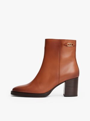 bottines en cuir à monogramme th façon mors marron pour femmes tommy hilfiger