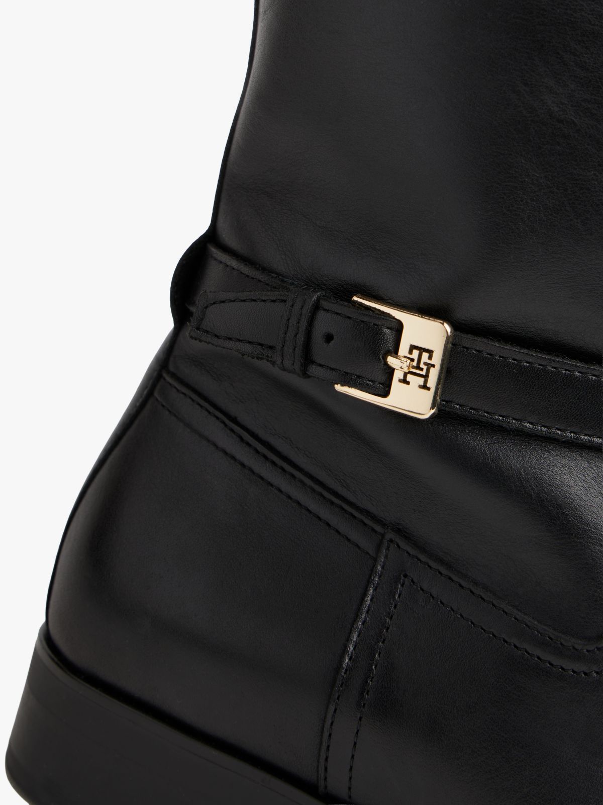 Leather TH Monogram Buckle Riding Boots — Black