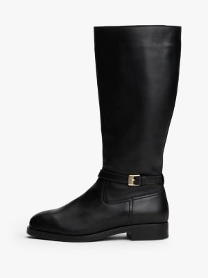 schwarz reitstiefel aus leder mit th-monogramm-schnalle für damen - tommy hilfiger