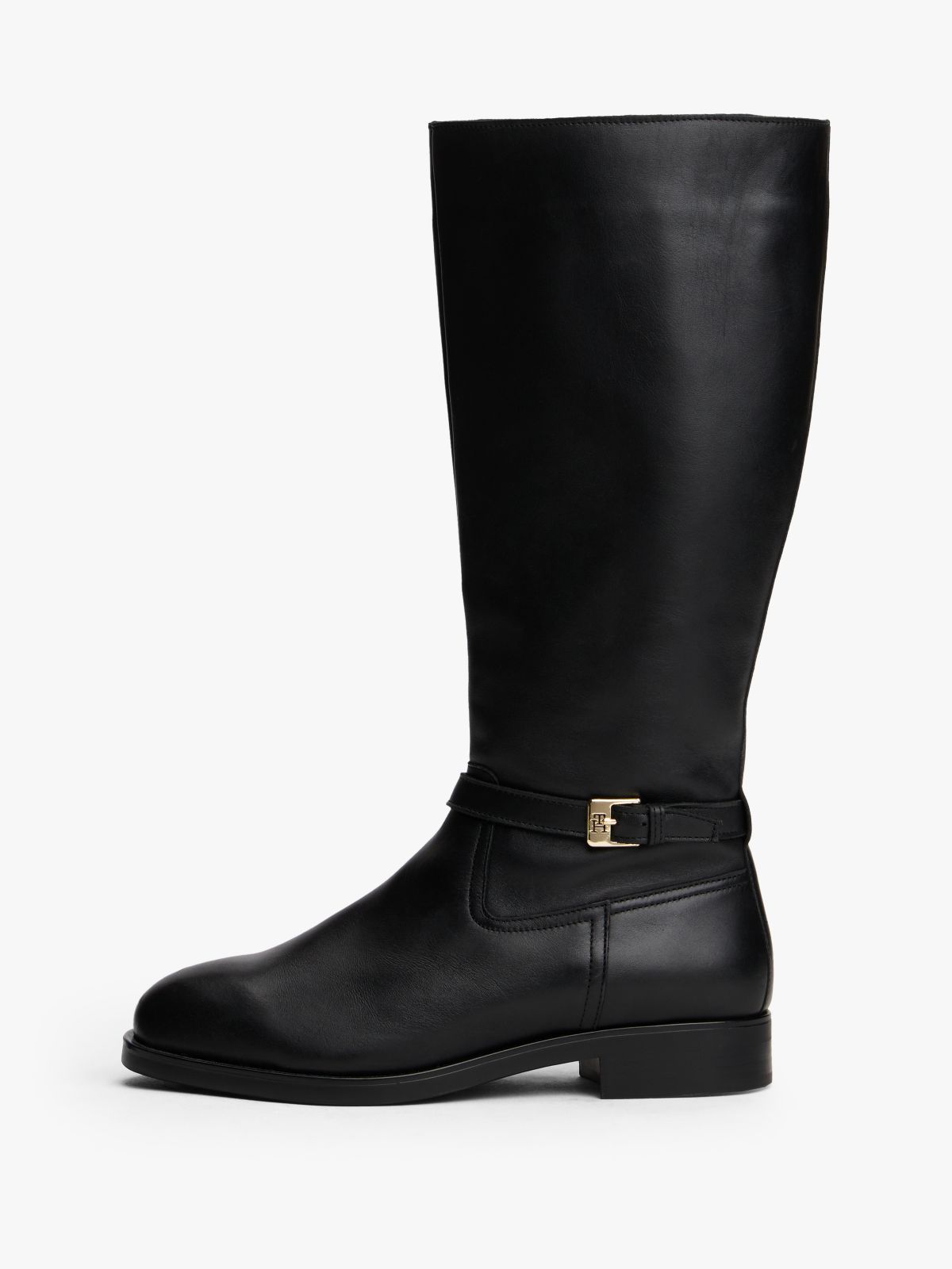 Leather TH Monogram Buckle Riding Boots — Black