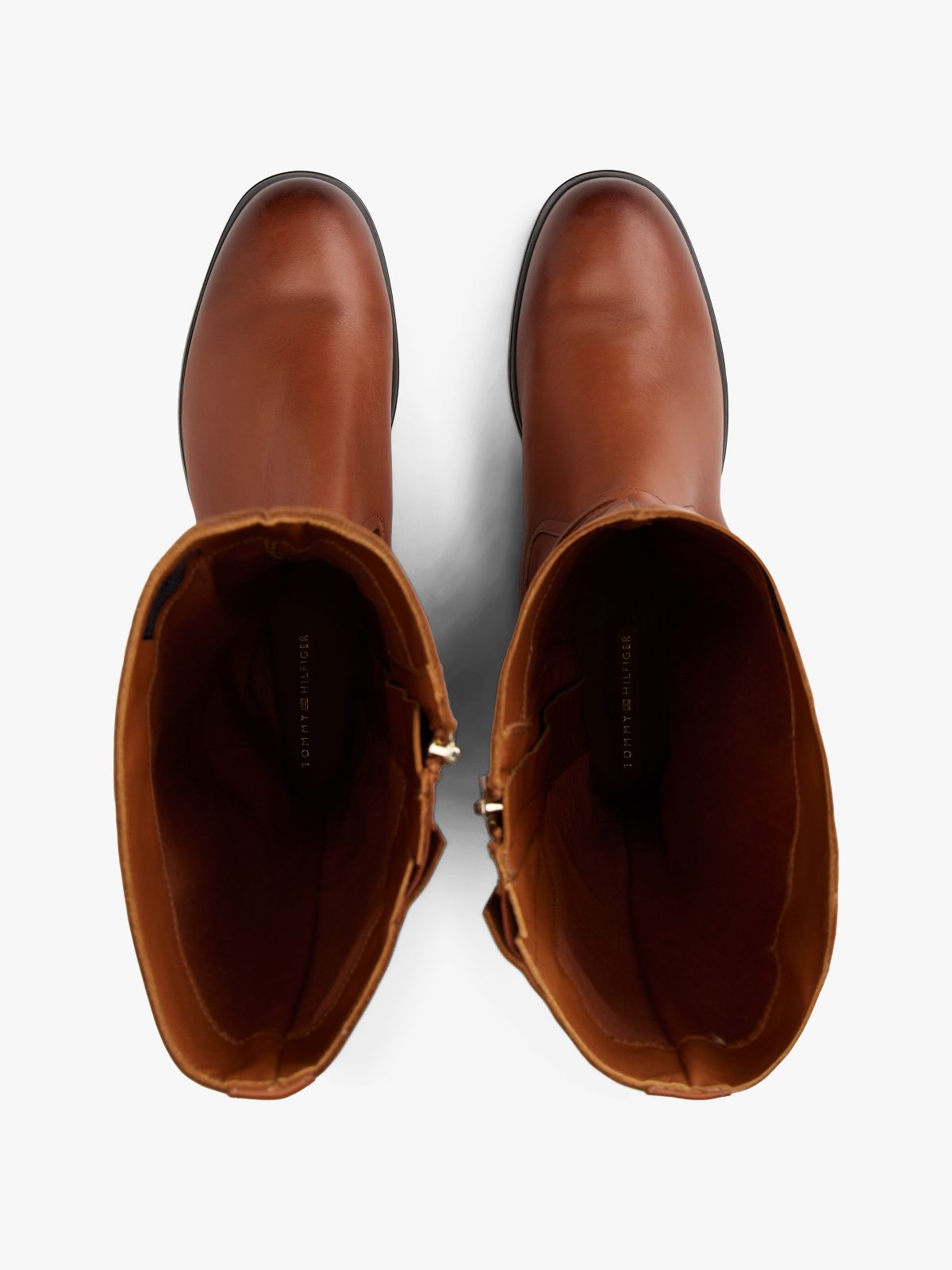 Leather TH Monogram Buckle Riding Boots — Brown