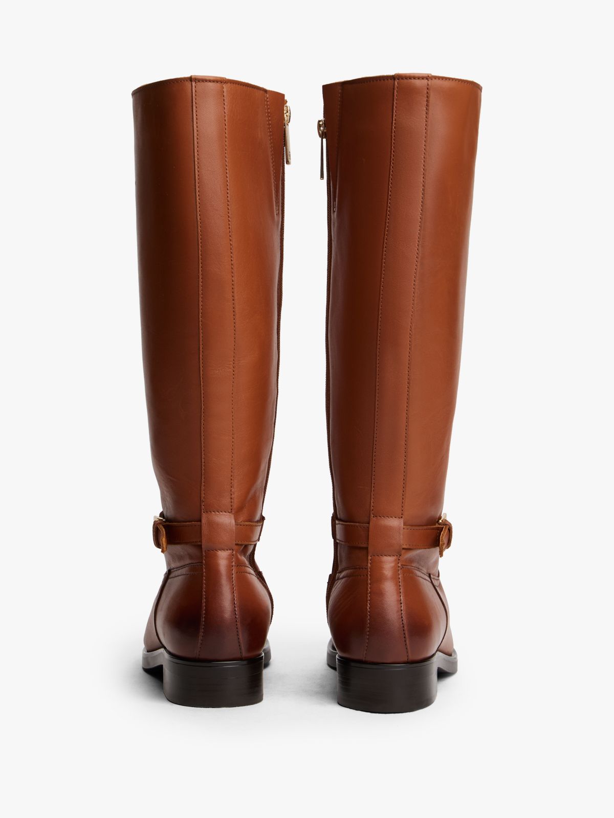 Leather TH Monogram Buckle Riding Boots — Brown