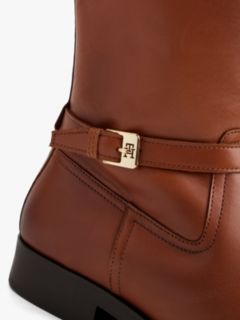 Leather TH Monogram Buckle Riding Boots — Brown 6