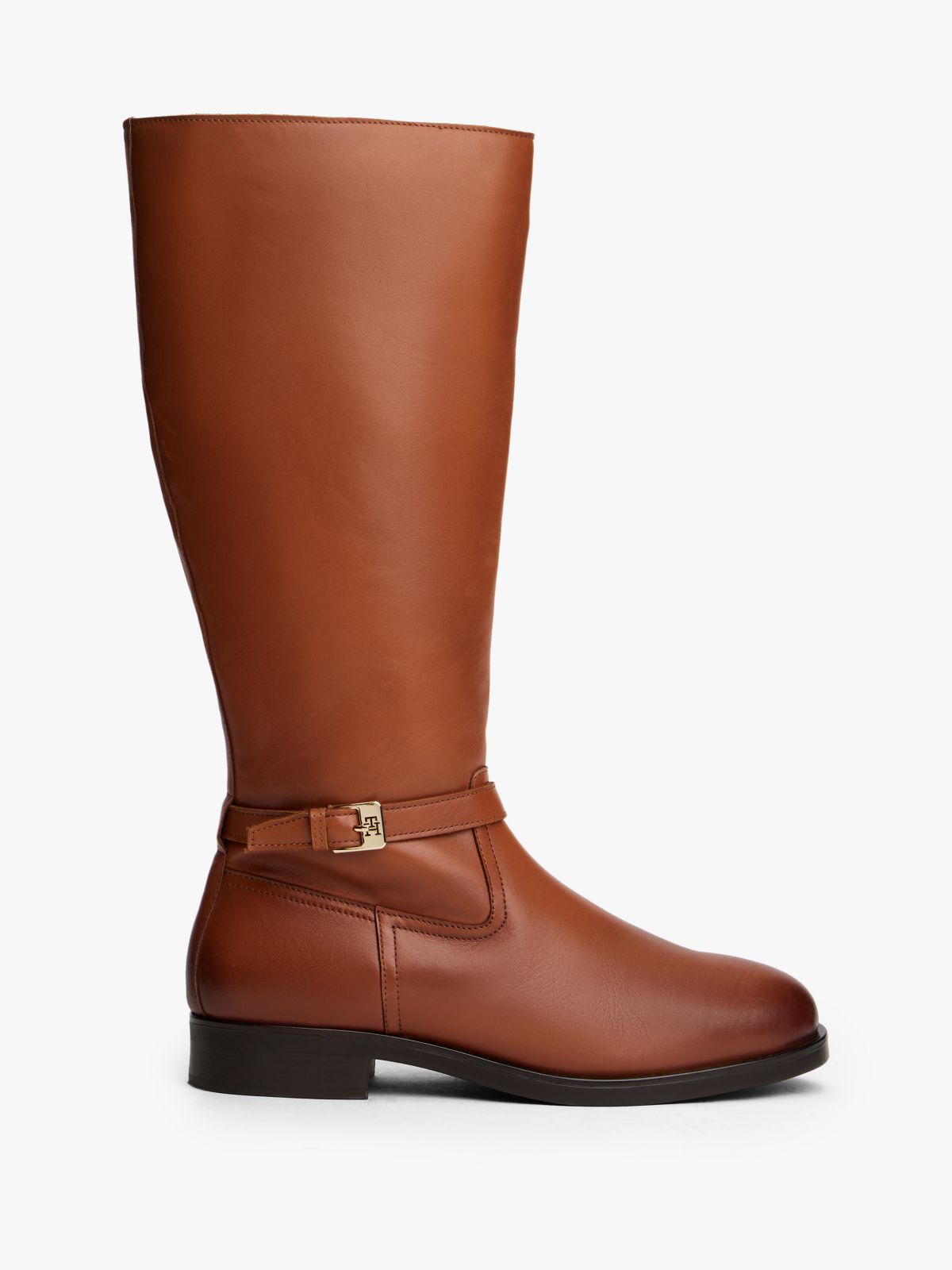 Leather TH Monogram Buckle Riding Boots — Brown