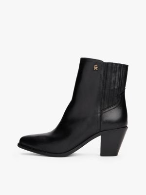 zwart leren chelsea cowboylaars voor dames - tommy hilfiger