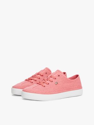 rosa canvas-sneaker mit flag aus emaille für damen - tommy hilfiger