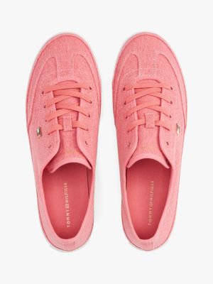 rosa canvas-sneaker mit flag aus emaille für damen - tommy hilfiger