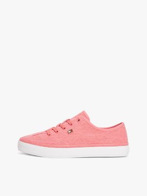 rosa canvas-sneaker mit flag aus emaille für damen - tommy hilfiger