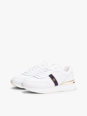 white leather th monogram plaque trainers for women tommy hilfiger