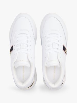 white leather th monogram plaque trainers for women tommy hilfiger