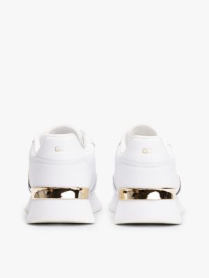 white leather th monogram plaque trainers for women tommy hilfiger