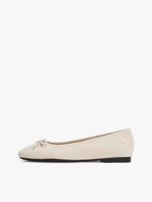 beige th monogram suede ballerinas for women tommy hilfiger
