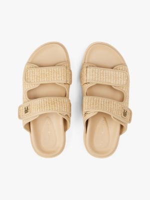 beige th monogram raffia buckle cleat sandals for women tommy hilfiger