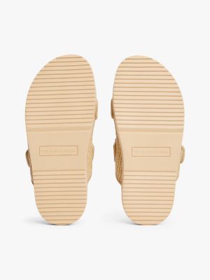 beige th monogram raffia buckle cleat sandals for women tommy hilfiger
