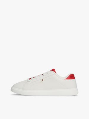 beige lightweight leather cupsole court trainers for women tommy hilfiger