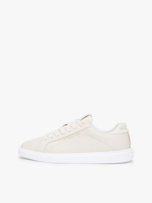 beige leichtgewichtiger court-sneaker aus leder für damen - tommy hilfiger