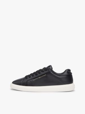 schwarz leichtgewichtiger court-sneaker aus leder für damen - tommy hilfiger