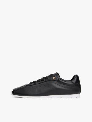 black th monogram low profile leather trainers for women tommy hilfiger