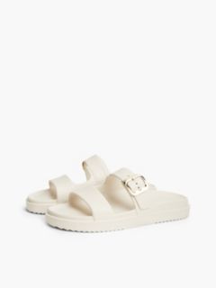 Double Strap Enamel Flag Lightweight Sandals — Beige 2