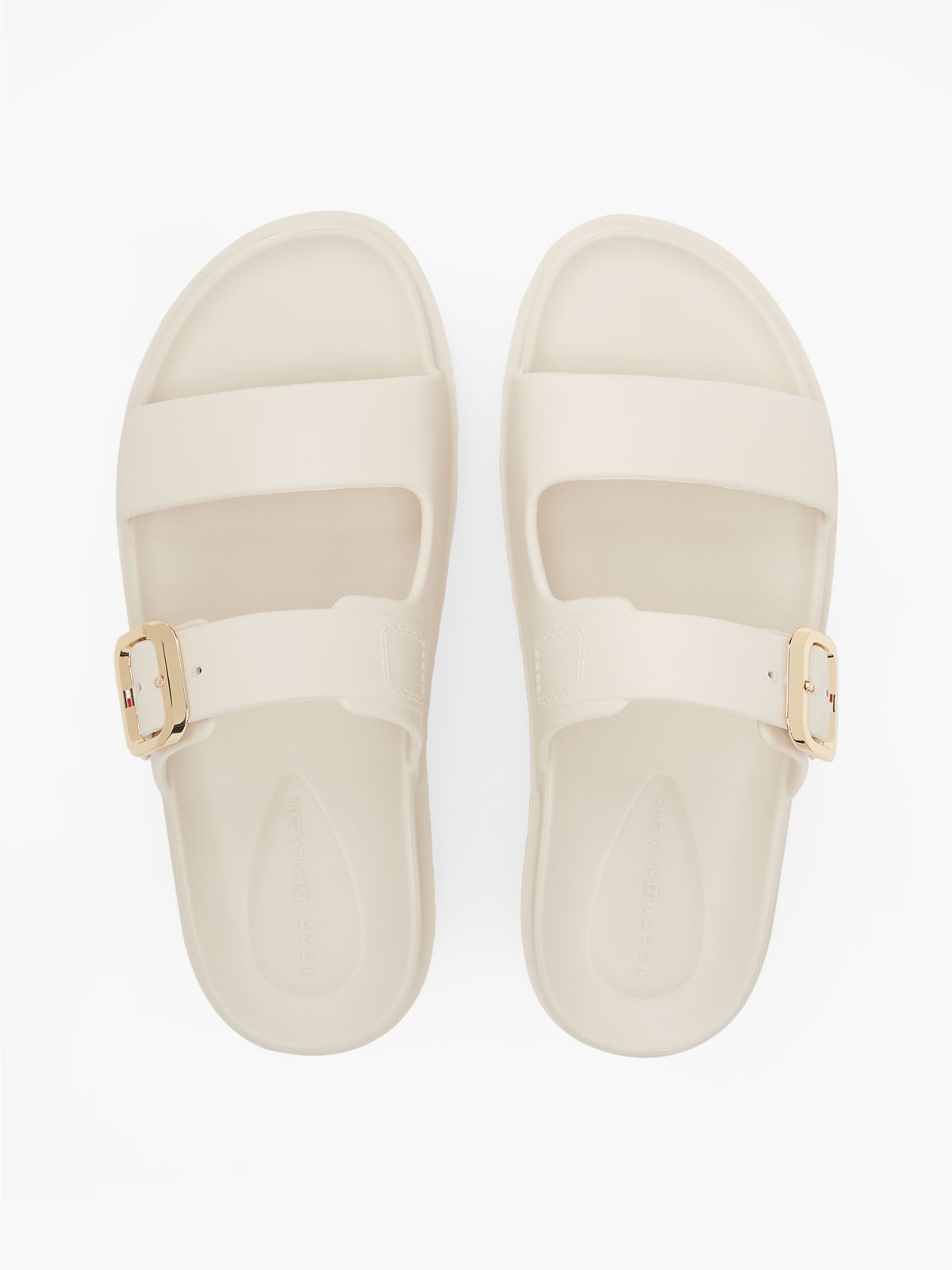 Double Strap Enamel Flag Lightweight Sandals — Beige