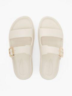 Double Strap Enamel Flag Lightweight Sandals — Beige 3