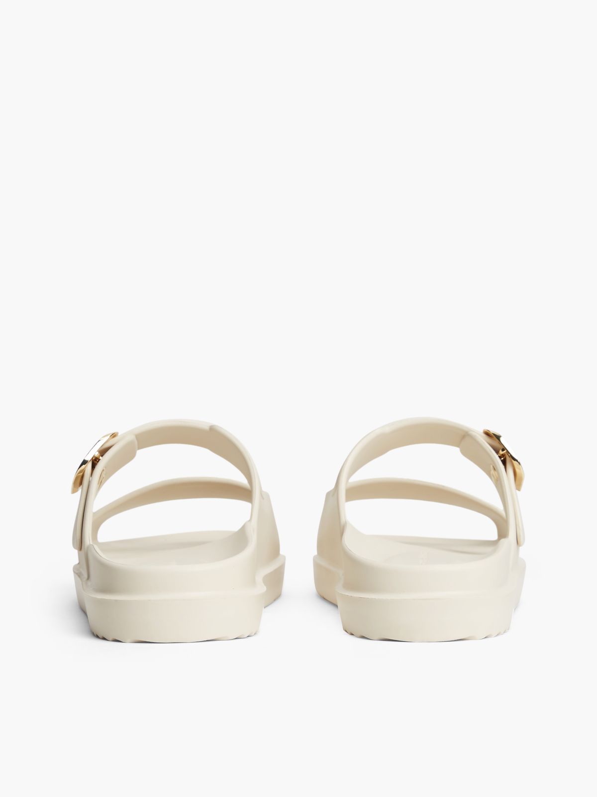 Double Strap Enamel Flag Lightweight Sandals — Beige