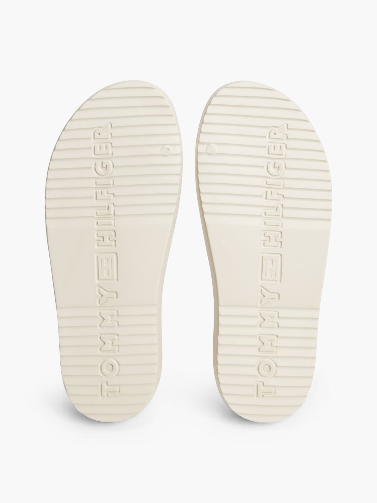Double Strap Enamel Flag Lightweight Sandals — Beige