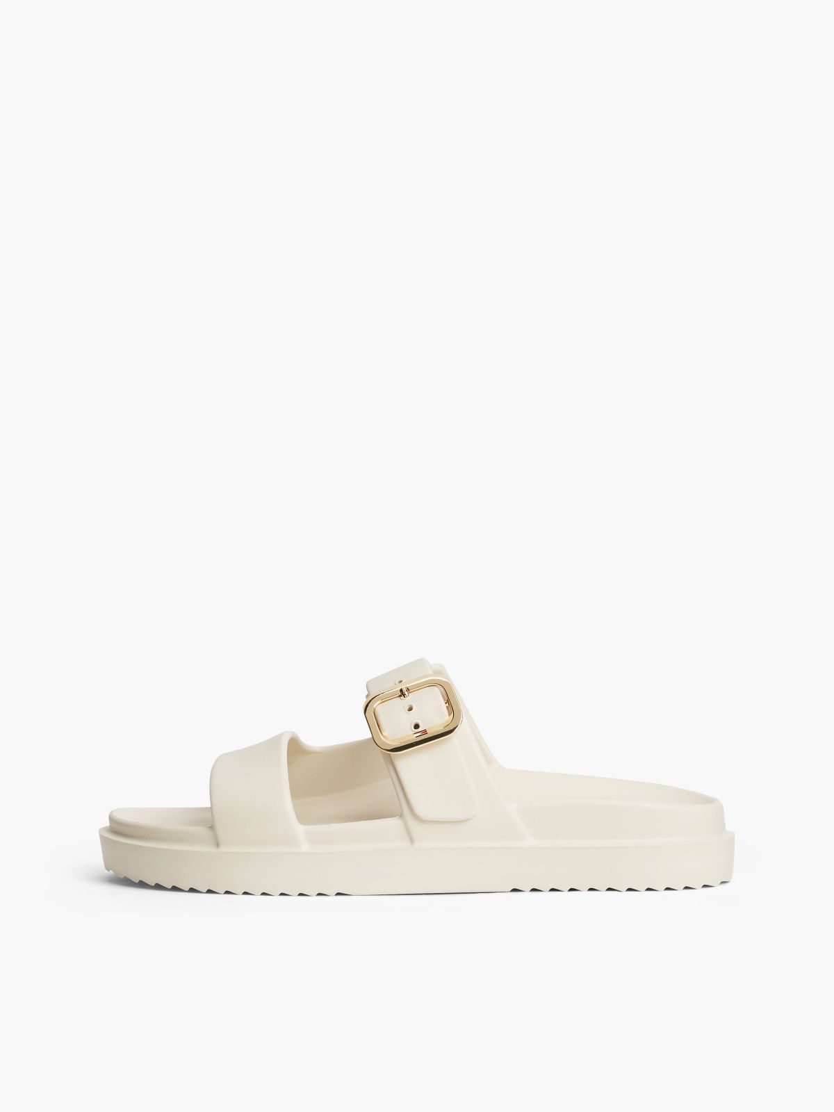 Double Strap Enamel Flag Lightweight Sandals — Beige