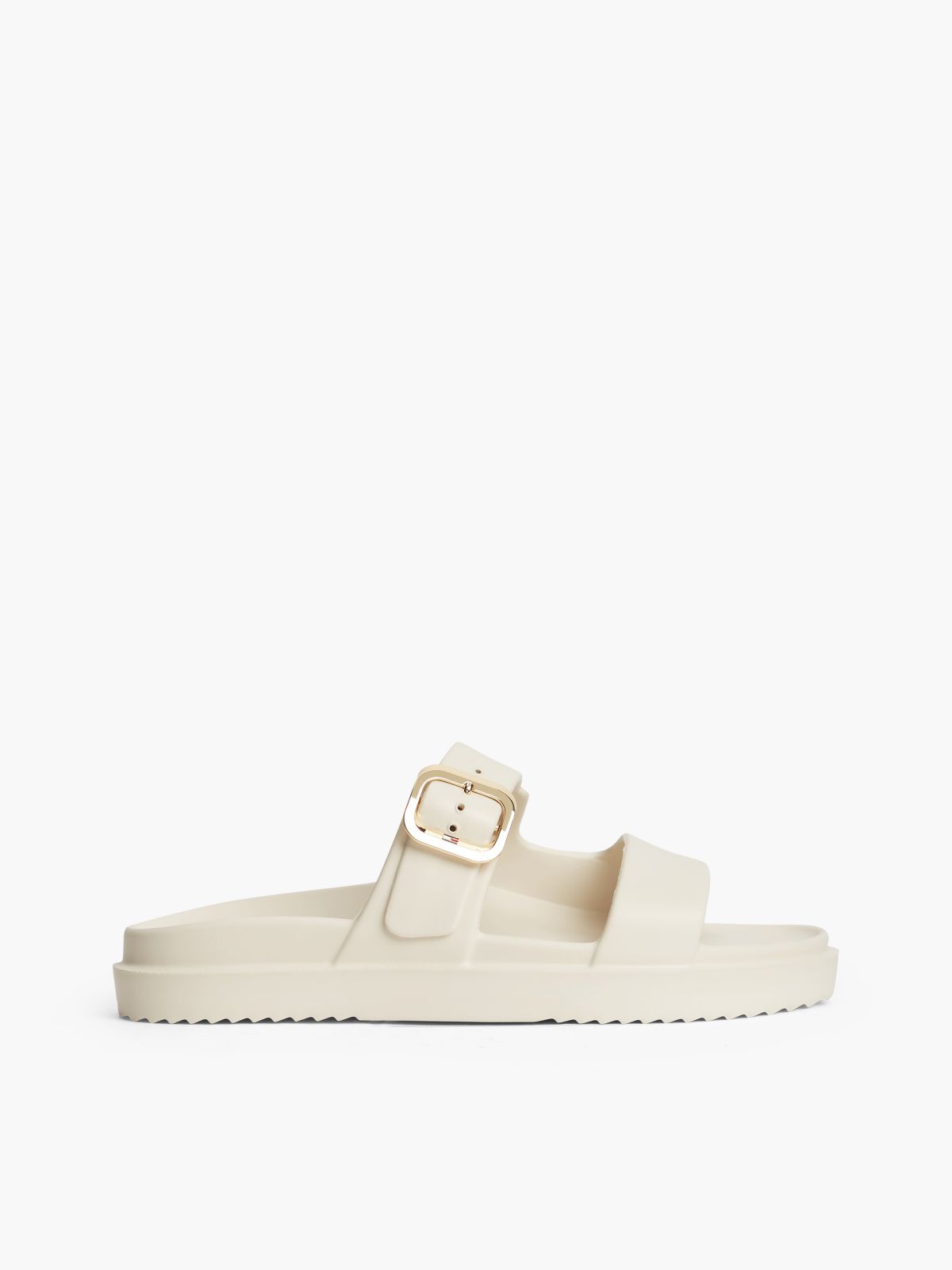 Double Strap Enamel Flag Lightweight Sandals — Beige