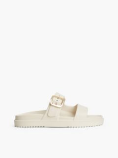 Double Strap Enamel Flag Lightweight Sandals — Beige 1