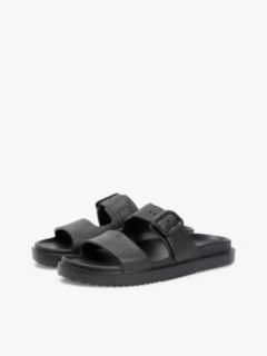 Double Strap Enamel Flag Lightweight Sandals — Black 2