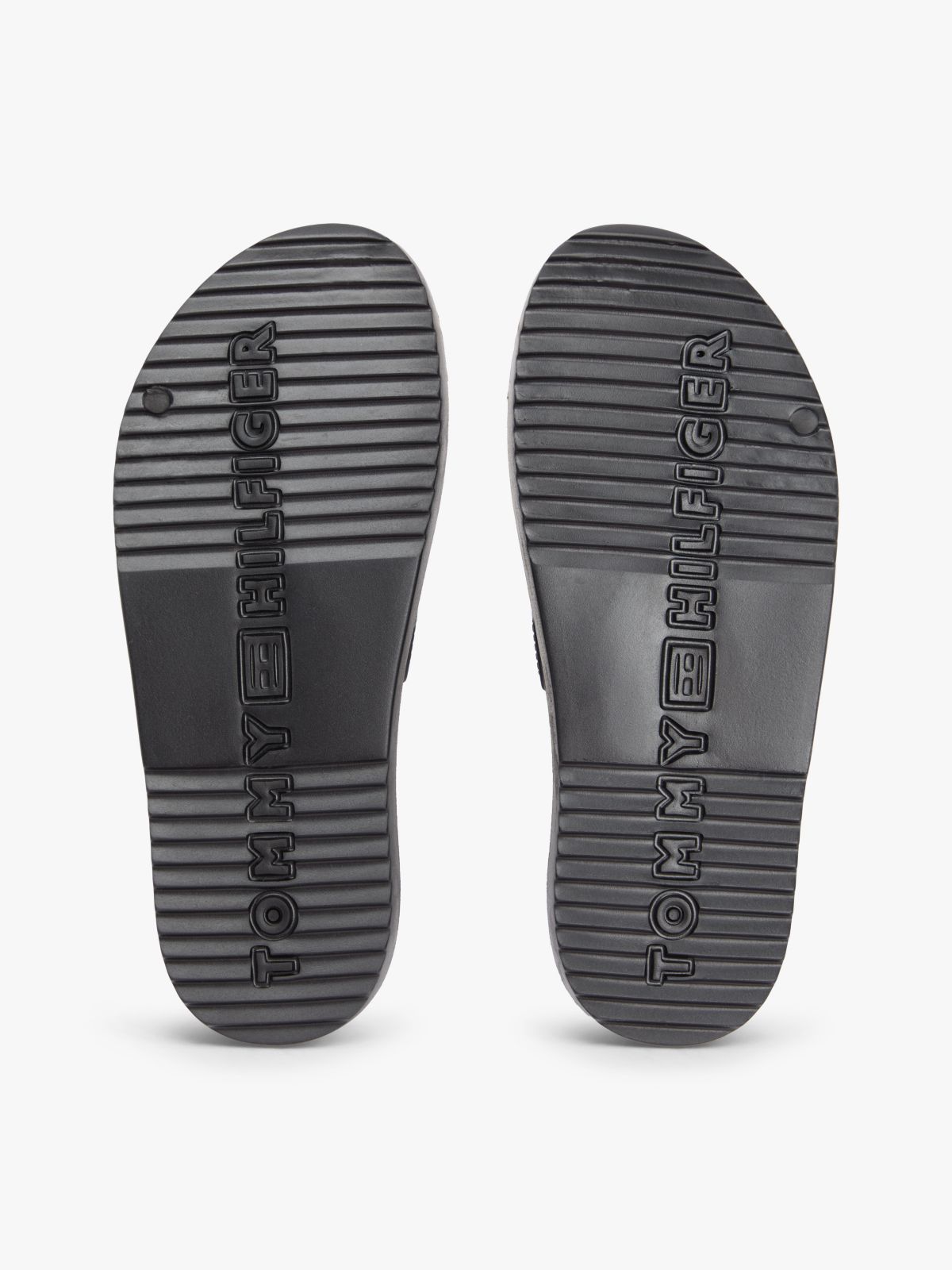 Double Strap Enamel Flag Lightweight Sandals — Black