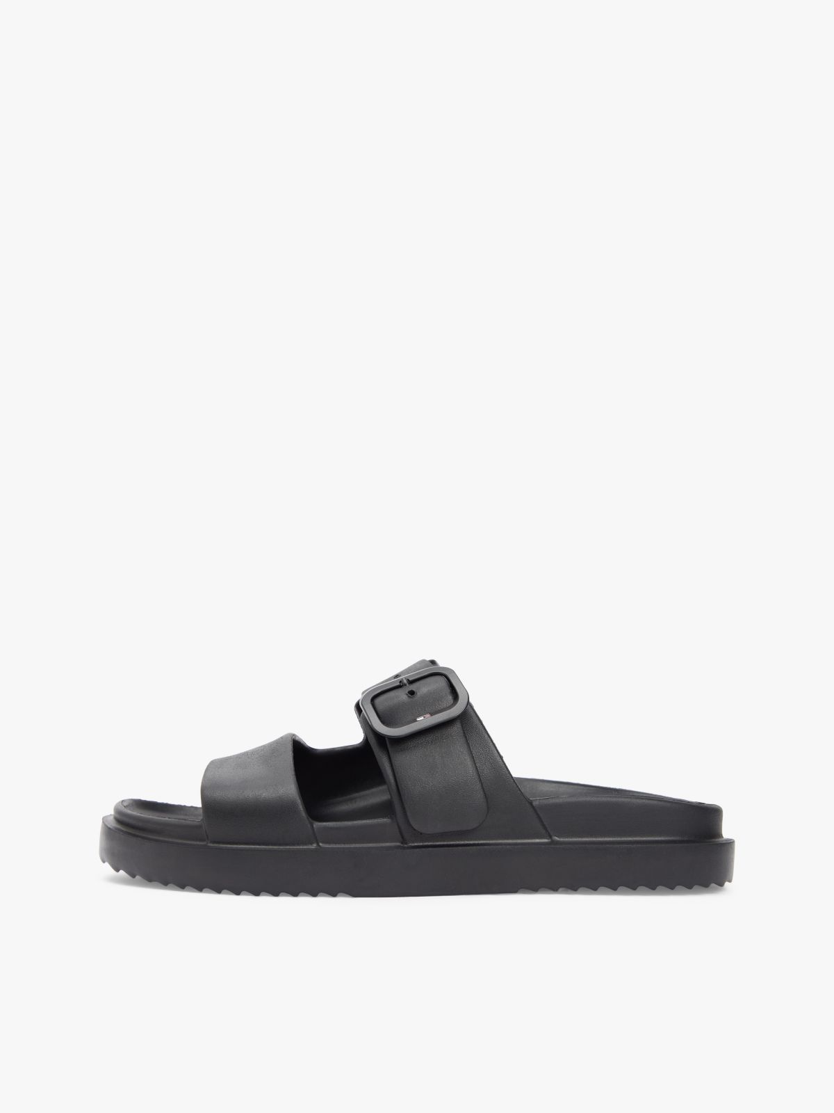 Double Strap Enamel Flag Lightweight Sandals — Black