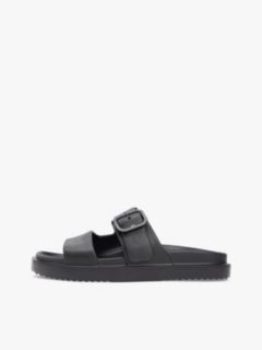 Double Strap Enamel Flag Lightweight Sandals — Black 7