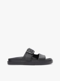Double Strap Enamel Flag Lightweight Sandals — Black 1