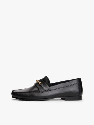black leather th monogram horsebit chain loafers for women tommy hilfiger