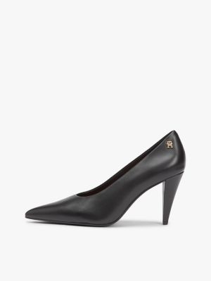 black leather th monogram high heels for women tommy hilfiger