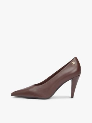 braun stiletto-pumps aus leder mit th-monogramm für damen - tommy hilfiger