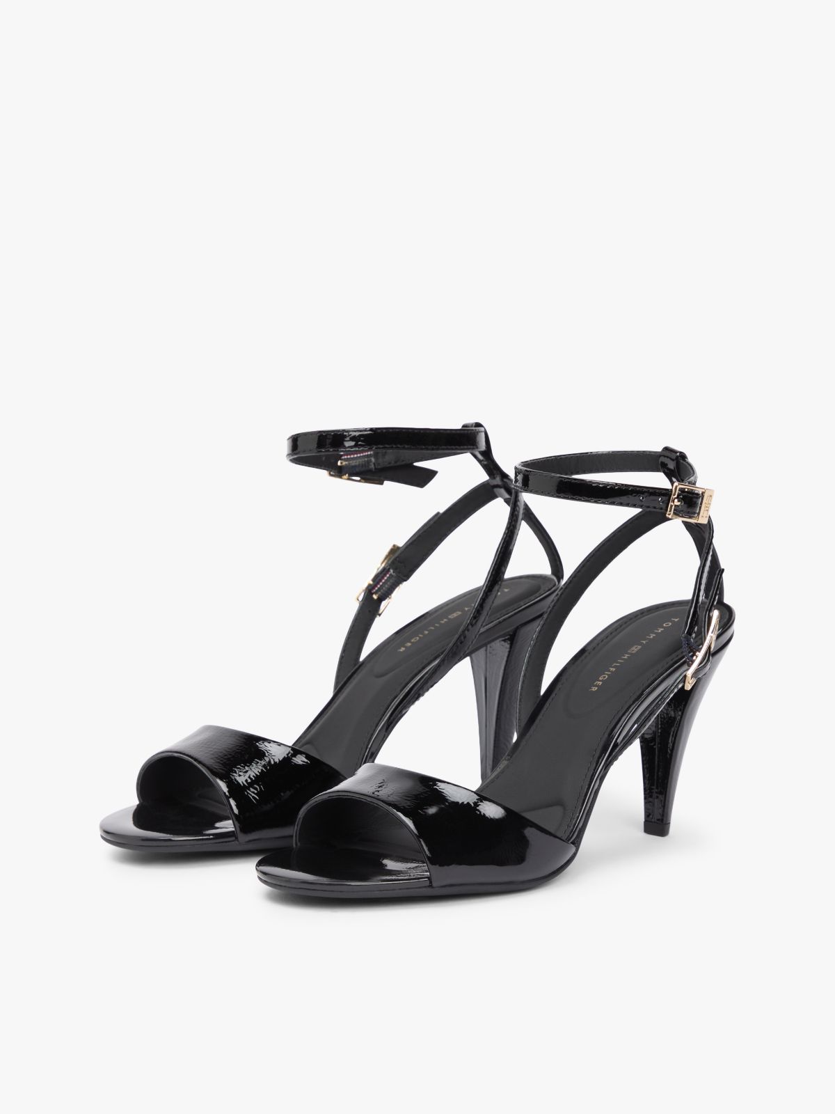 Patent Leather Ankle Strap High Heel Sandals — Black