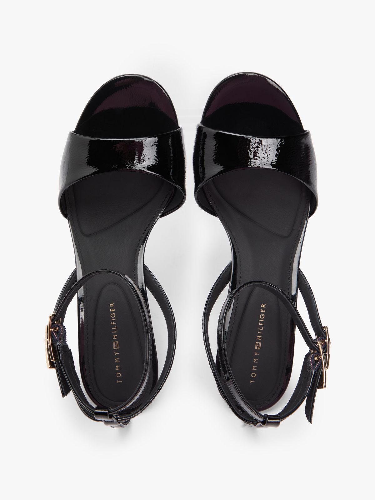 Patent Leather Ankle Strap High Heel Sandals — Black
