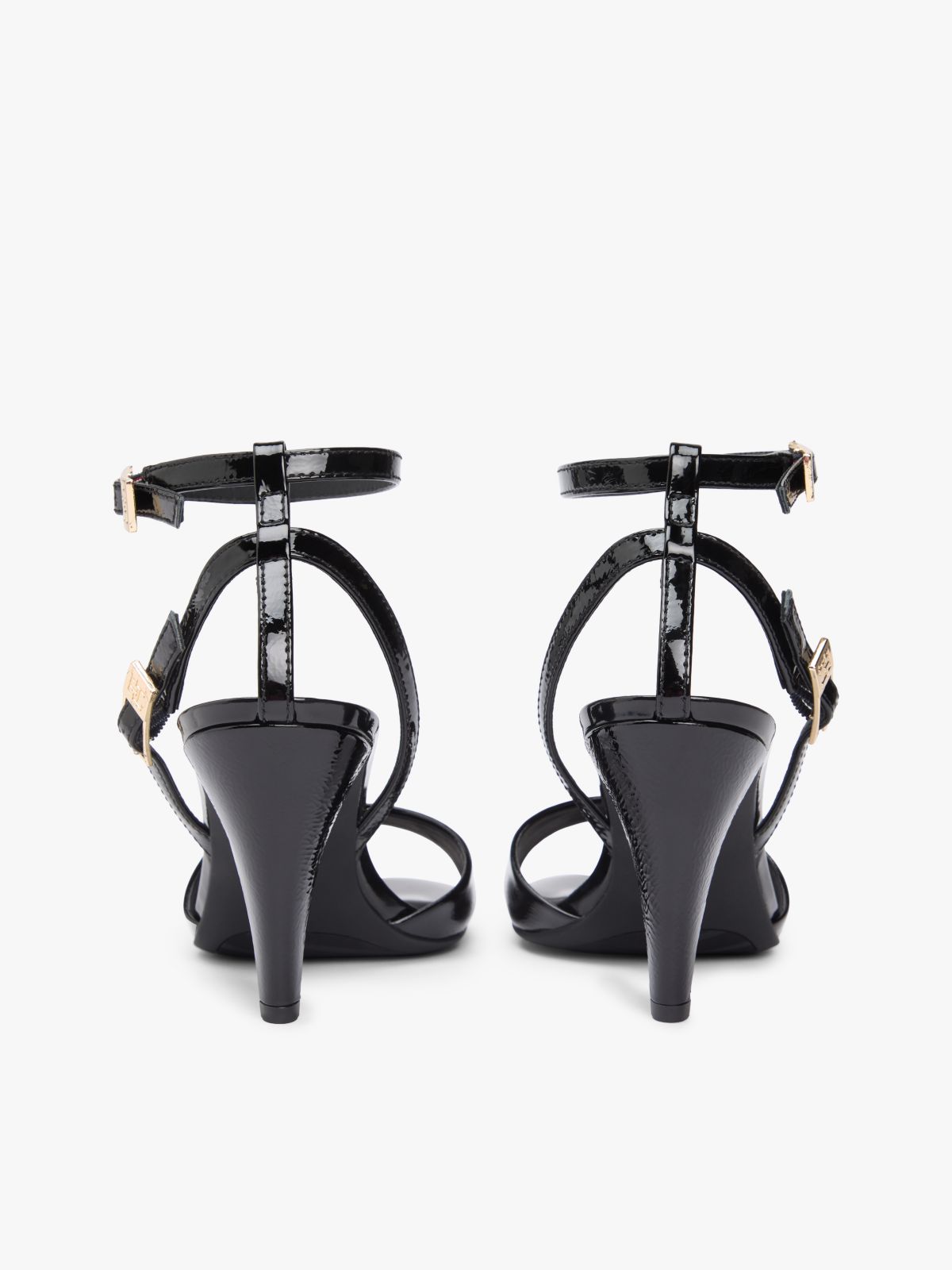 Patent Leather Ankle Strap High Heel Sandals — Black