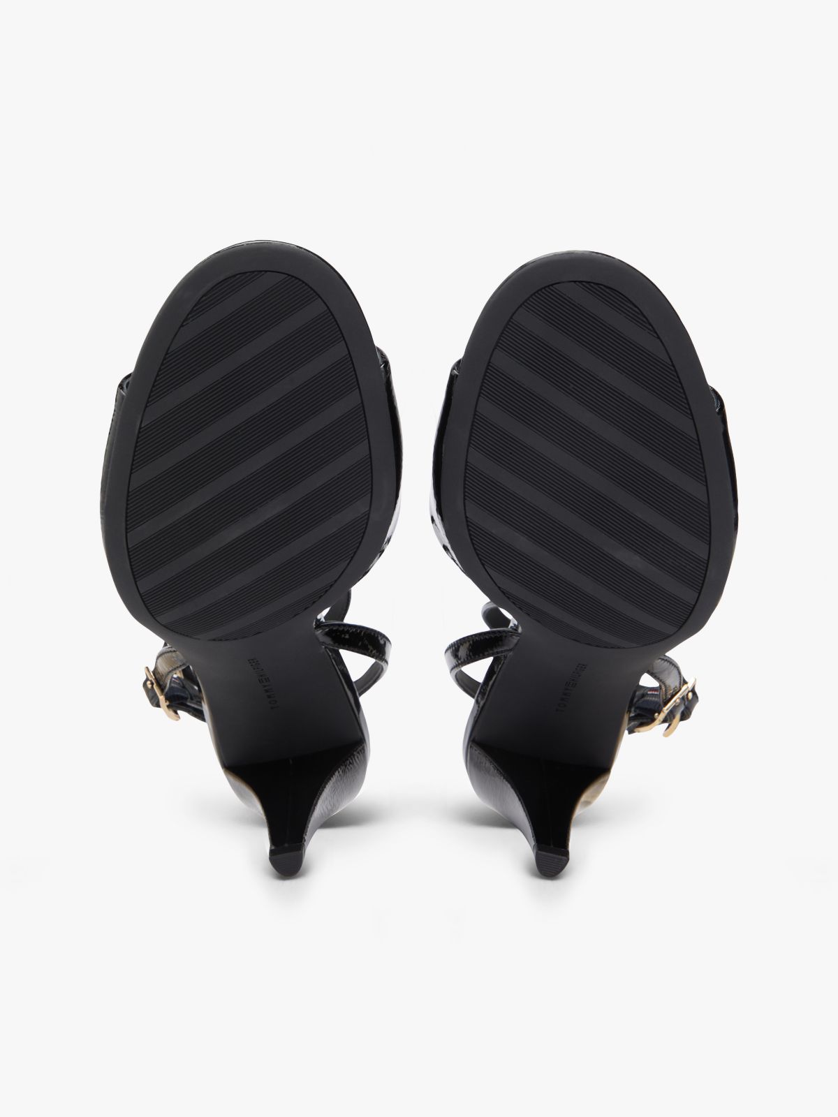 Patent Leather Ankle Strap High Heel Sandals — Black