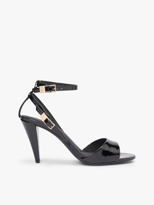 Patent Leather Ankle Strap High Heel Sandals — Black