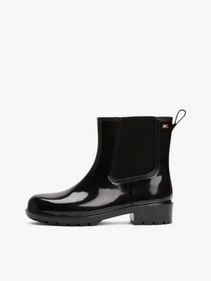 black glossy ankle cleat rain boots for women tommy hilfiger