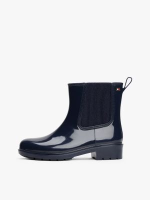 bottes de pluie vernies à semelle crantée bleu pour femmes tommy hilfiger